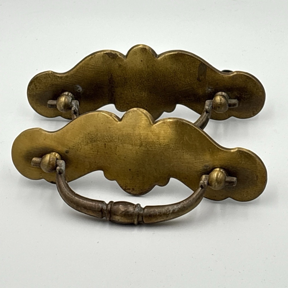 Vintage Brass Drawer Pulls Set Of 2 Salvage Hardware 4 5/8" x 1 5/8" (3")